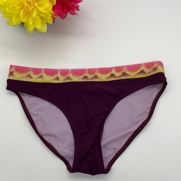 Athleta Maroon Yellow Pink  bikini bottom Sz M SW2047 - Picture 1 of 5